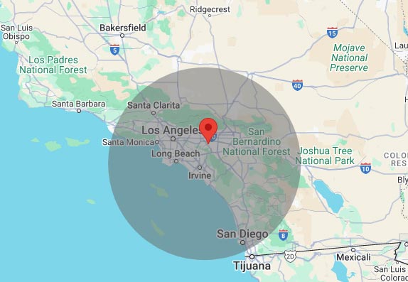 Southern California Service Area Map for Injection Molding